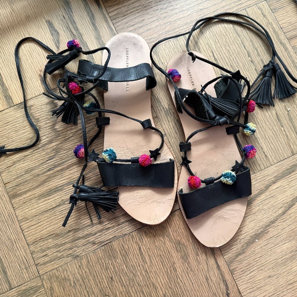 Loeffler Randall Wrap Sandal w/ Pom Poms - Size 10.5